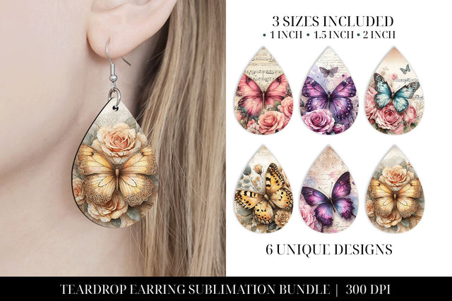 Floral Butterfly Teardrop Earring Sublimation Bundle Sublimation BijouBay 