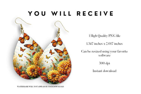 Floral Butterfly Teardrop Earrings Sublimation PNG Sublimation BijouBay 