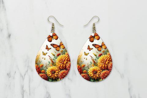 Floral Butterfly Teardrop Earrings Sublimation PNG Sublimation BijouBay 
