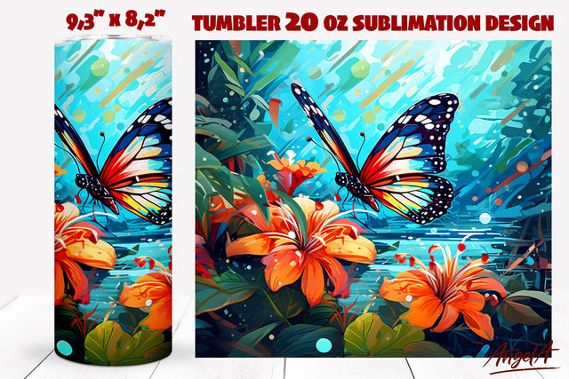 Floral Butterfly tumbler wrap sublimation butterfly flying Sublimation Angelina Semenova 