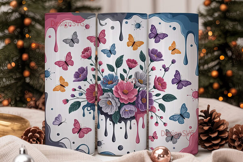 Floral Butterfly Tumbler Wrap Sublimation DesignSVG 