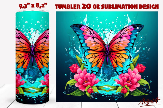 Floral Butterfly tumbler wrap sublimation, summer tumbler Sublimation Angelina Semenova 