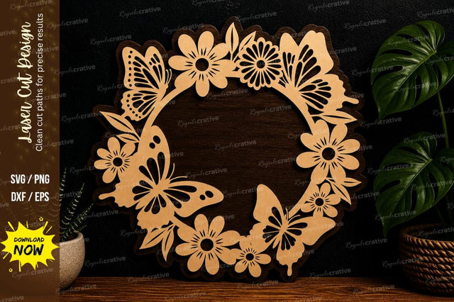 Floral Butterfly Wreath laser cut svg File SVG Regulrcrative 