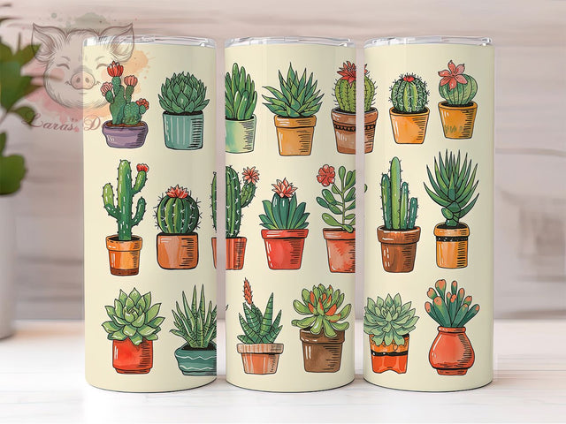 Floral Cactus 20oz Tumbler Wrap, Succulent Tumbler Design, 20oz Sublimation Wrap, Desert Plant Tumbler, Boho Greenery Tumbler, Nature Drinkware, Floral Cactus Pattern Sublimation Lara' s Designs 