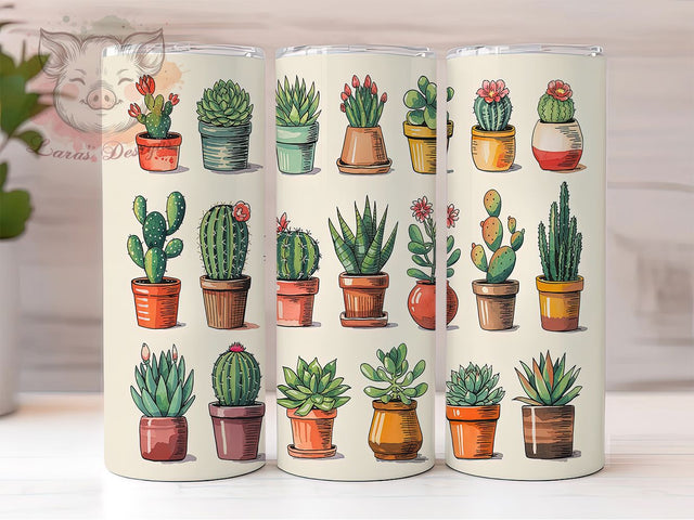 Floral Cactus 20oz Tumbler Wrap, Succulent Tumbler Design, 20oz Sublimation Wrap, Desert Plant Tumbler, Boho Greenery Tumbler, Nature Drinkware, Floral Cactus Pattern Sublimation Lara' s Designs 