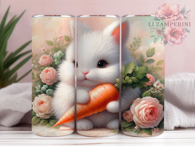 Floral Carrot Easter Bunny Tumbler, Rabbit with Flowers Tumbler, Cute Bunny Wrap, Spring Bunny Wrap, Festive Easter Wrap, Sublimation Design, Trendy Gift Idea Sublimation Li Zamperini 