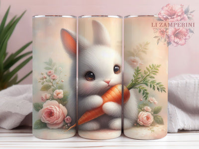 Floral Carrot Easter Bunny Tumbler, Rabbit with Flowers Tumbler, Cute Bunny Wrap, Spring Bunny Wrap, Festive Easter Wrap, Sublimation Design, Trendy Gift Idea Sublimation Li Zamperini 