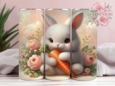 Floral Carrot Easter Bunny Tumbler, Rabbit with Flowers Tumbler, Cute Bunny Wrap, Spring Bunny Wrap, Festive Easter Wrap, Sublimation Design, Trendy Gift Idea Sublimation Li Zamperini 