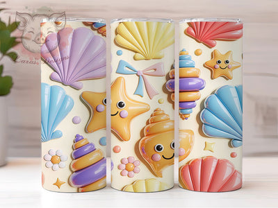 Floral Cartoon Seashells 20oz Tumbler, Cartoon Seashell, Seamless Pattern, Beach Theme, Ocean Motif, 20oz Tumbler Wrap, Sublimation PNG Sublimation Lara' s Designs 