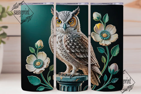 Floral Carved Owl 20oz Tumbler Wrap Sublimation sassyprint 