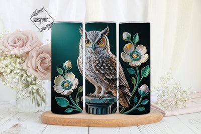 Floral Carved Owl 20oz Tumbler Wrap Sublimation sassyprint 