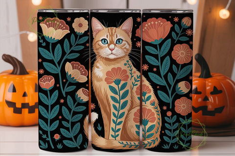 Floral Cat 20oz Tumbler Wrap Sublimation PixelChick 
