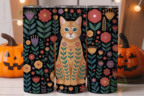 Floral Cat 20oz Tumbler Wrap Sublimation PixelChick 
