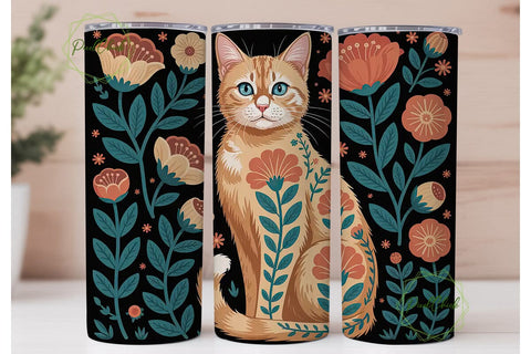 Floral Cat 20oz Tumbler Wrap Sublimation PixelChick 