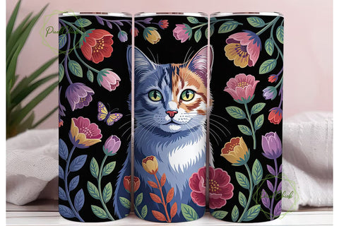 Floral Cat 20oz Tumbler Wrap Sublimation PixelChick 