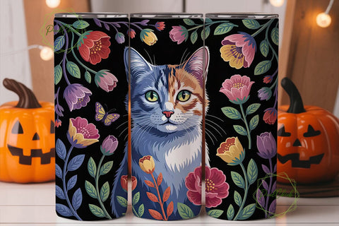 Floral Cat 20oz Tumbler Wrap Sublimation PixelChick 