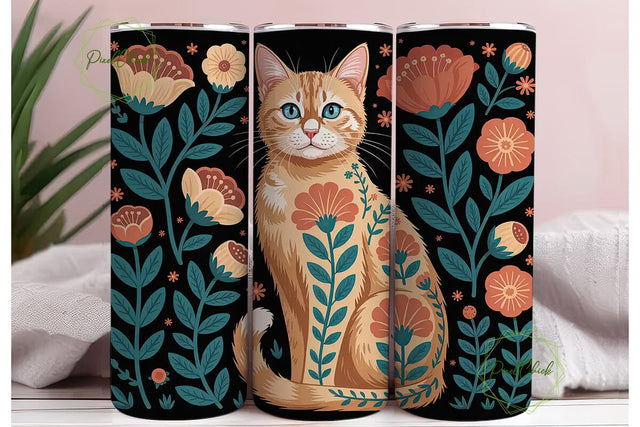 Floral Cat 20oz Tumbler Wrap Sublimation PixelChick 