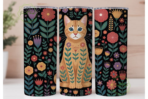 Floral Cat 20oz Tumbler Wrap Sublimation PixelChick 