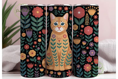 Floral Cat 20oz Tumbler Wrap Sublimation PixelChick 