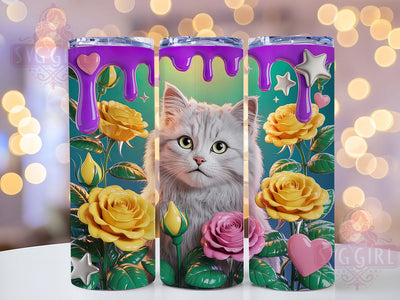 Floral Cat Lovers Tumbler, Cute Cat Wrap, Pet Lovers Cup, 20oz Sublimation Wrap, Floral Cat Design Tumbler, Animal Lovers Cup, Colorful Cat Theme Wrap Sublimation SvggirlplusArt 