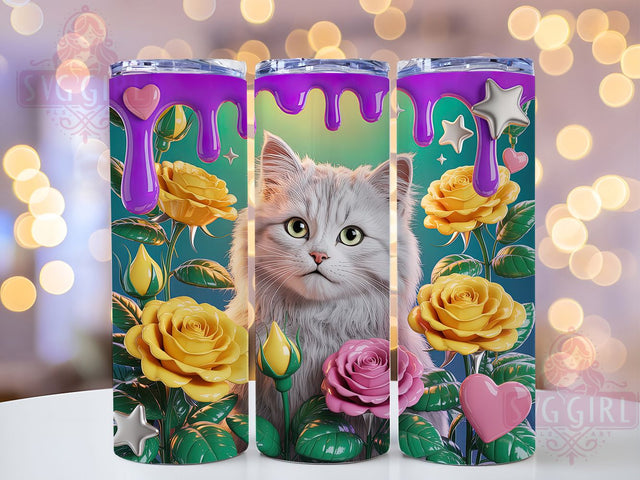 Floral Cat Lovers Tumbler, Cute Cat Wrap, Pet Lovers Cup, 20oz Sublimation Wrap, Floral Cat Design Tumbler, Animal Lovers Cup, Colorful Cat Theme Wrap Sublimation SvggirlplusArt 