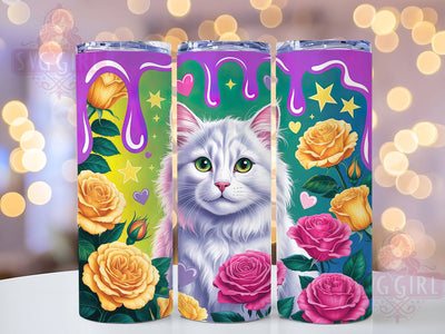 Floral Cat Lovers Tumbler, Cute Cat Wrap, Pet Lovers Cup, 20oz Sublimation Wrap, Floral Cat Design Tumbler, Animal Lovers Cup, Colorful Cat Theme Wrap Sublimation SvggirlplusArt 