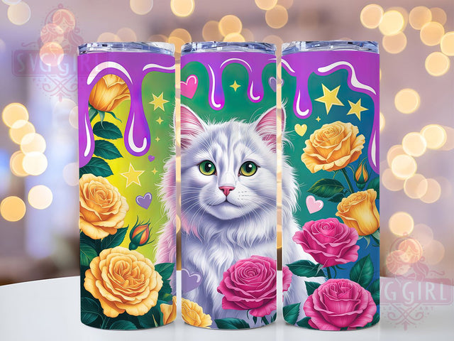 Floral Cat Lovers Tumbler, Cute Cat Wrap, Pet Lovers Cup, 20oz Sublimation Wrap, Floral Cat Design Tumbler, Animal Lovers Cup, Colorful Cat Theme Wrap Sublimation SvggirlplusArt 