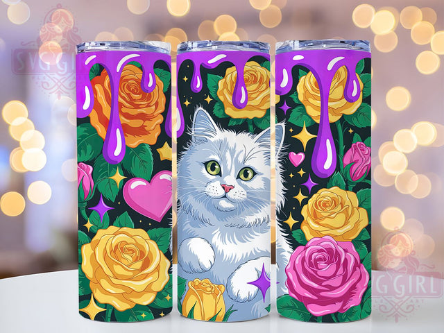 Floral Cat Lovers Tumbler, Cute Cat Wrap, Pet Lovers Cup, 20oz Sublimation Wrap, Floral Cat Design Tumbler, Animal Lovers Cup, Colorful Cat Theme Wrap Sublimation SvggirlplusArt 