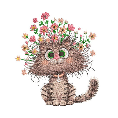 Floral Cat Machine Embroidery Design, Animal, Kitten, Cat Lovers Embroidery File, 3 sizes, Instant Download Embroidery/Applique DESIGNS Nino Nadaraia 