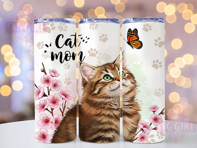 Floral Cat Mom Kitty Lover Tumbler, Floral Cat Lover Cup, Cute Kitty Sublimation, Pet Lover Gift, Pastel Cat Wrap, Cat Mom Coffee Mug, Whimsical Floral Cat Sublimation SvggirlplusArt 
