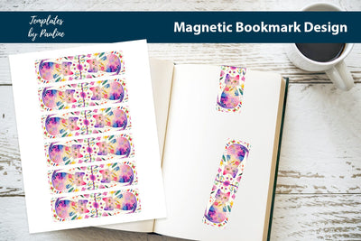 Floral Cat Printable Rectangle Magnetic Bookmark SVG Templates by Pauline 