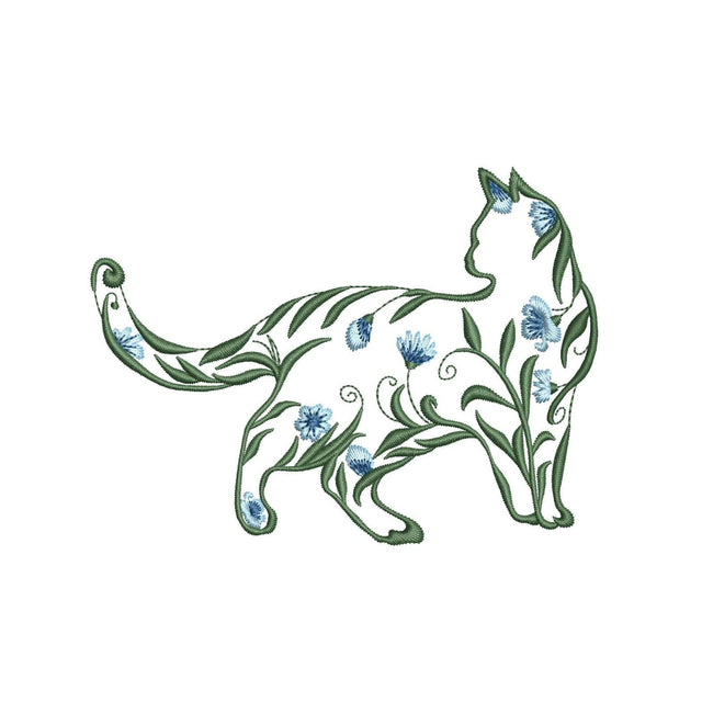 Floral Cat Silhouette Machine Embroidery Design, Cat Lovers Embroidery File, 4 sizes, Instant Download Embroidery/Applique DESIGNS Nino Nadaraia 