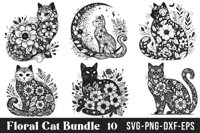 Floral Cat SVG Bundle SVG Rupkotha 
