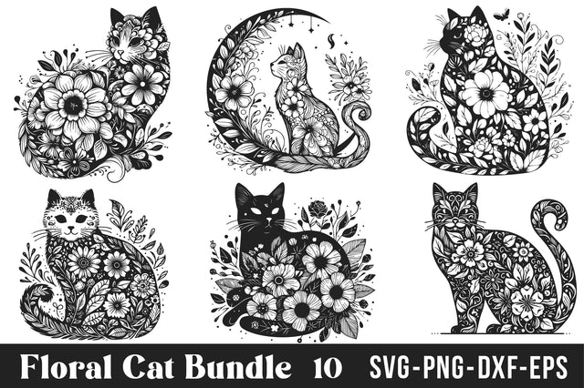 Floral Cat SVG Bundle SVG Rupkotha 