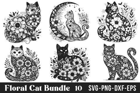 Floral Cat SVG Bundle SVG Rupkotha 