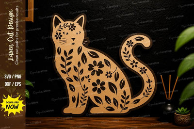 Floral Cat Wall Art Laser Cut Svg Design SVG Regulrcrative 