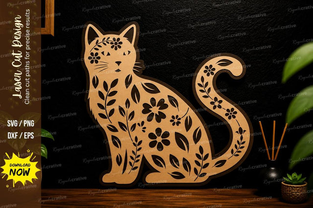 Floral Cat Wall Art Laser Cut Svg Design SVG Regulrcrative 