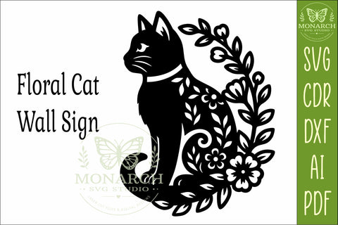 Floral Cat Wall Art SVG, Cat Lover Laser Cut Sign Decor SVG APInspireddesigns 