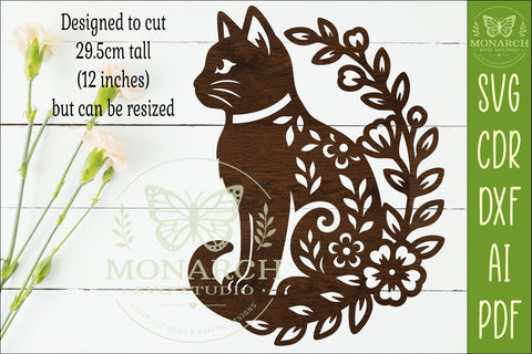 Floral Cat Wall Art SVG, Cat Lover Laser Cut Sign Decor SVG APInspireddesigns 