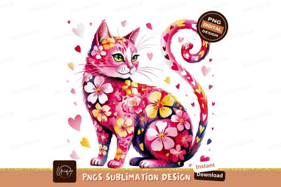 Floral Cat Watercolor Valentine Love Artwork Sublimation Designangry 