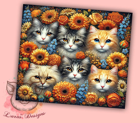 Floral Cats Custom Pet Lover Tumbler Wrap, Cats Tumbler, Floral Tumbler, 20oz Tumbler Wrap, Sublimation Tumbler, Cat Lover Gift, Pet Lover, Custom Drinkware Sublimation Lara' s Designs 