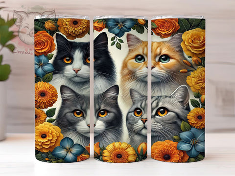 Floral Cats Custom Pet Lover Tumbler Wrap, Cats Tumbler, Floral Tumbler, 20oz Tumbler Wrap, Sublimation Tumbler, Cat Lover Gift, Pet Lover, Custom Drinkware Sublimation Lara' s Designs 