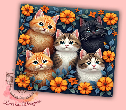 Floral Cats Custom Pet Lover Tumbler Wrap, Cats Tumbler, Floral Tumbler, 20oz Tumbler Wrap, Sublimation Tumbler, Cat Lover Gift, Pet Lover, Custom Drinkware Sublimation Lara' s Designs 