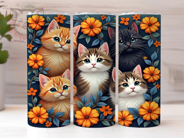 Floral Cats Custom Pet Lover Tumbler Wrap, Cats Tumbler, Floral Tumbler, 20oz Tumbler Wrap, Sublimation Tumbler, Cat Lover Gift, Pet Lover, Custom Drinkware Sublimation Lara' s Designs 