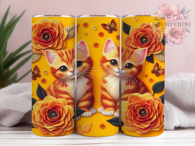 Floral Cats Yellow Flowers Tumbler Wrap, Floral Cat Wrap, Yellow Flowers Tumbler, 20oz Sublimation Wrap, Adorable Cat Design, Kitty Lover Cup, Spring Floral Tumbler Sublimation Li Zamperini 