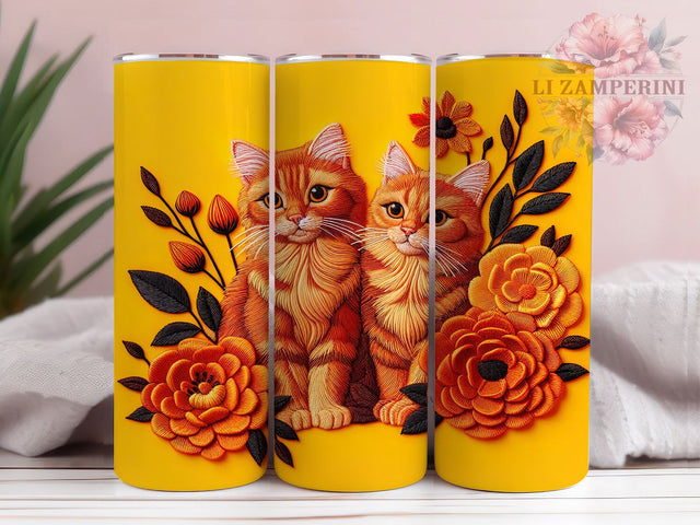 Floral Cats Yellow Flowers Tumbler Wrap, Floral Cat Wrap, Yellow Flowers Tumbler, 20oz Sublimation Wrap, Adorable Cat Design, Kitty Lover Cup, Spring Floral Tumbler Sublimation Li Zamperini 