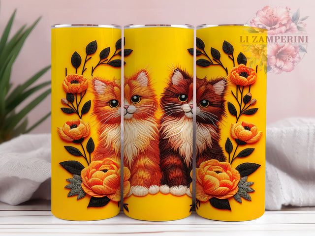 Floral Cats Yellow Flowers Tumbler Wrap, Floral Cat Wrap, Yellow Flowers Tumbler, 20oz Sublimation Wrap, Adorable Cat Design, Kitty Lover Cup, Spring Floral Tumbler Sublimation Li Zamperini 