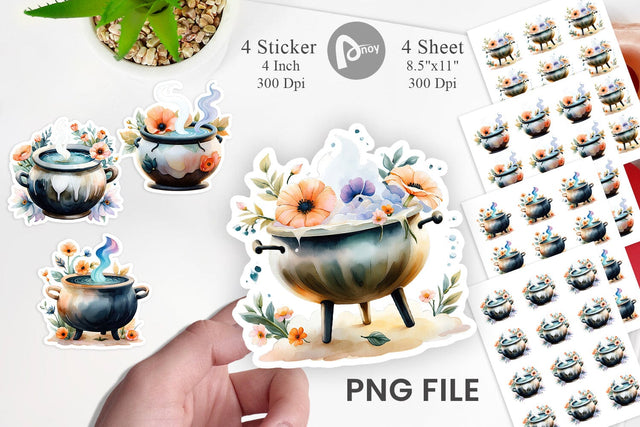Floral Cauldron Watercolor Sticker Sublimation artnoy 