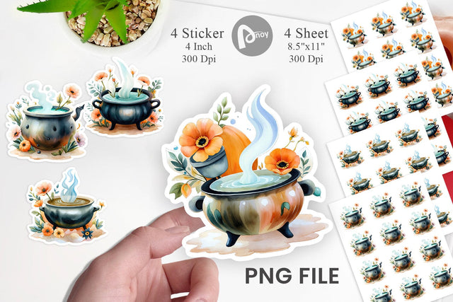 Floral Cauldron Watercolor Sticker Sublimation artnoy 