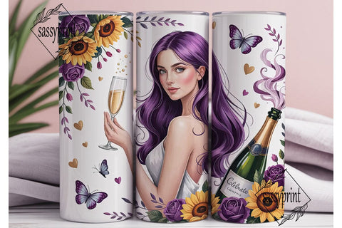 Floral Champagne Woman 20oz Tumbler Wrap Sublimation sassyprint 